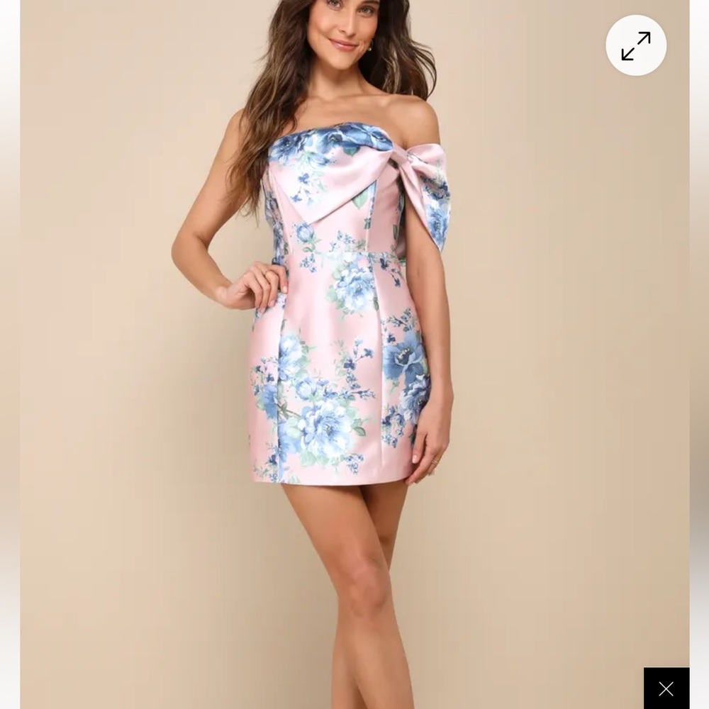 Lulu's One Shoulder Pink and Blue Floral Dress